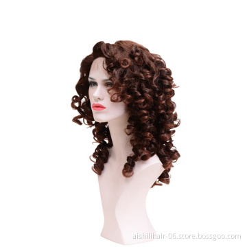 Aishil Wholesale Brown Fluffy Synthetic Hair Wigs Lace Frontal Wig Deep Curly And Water Wave For Women